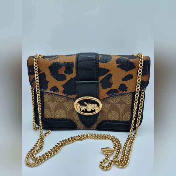 COACH Signature Leopard Chain Crossbody Wallet Bag Horse Carriage EUC - Picture 2 of 8